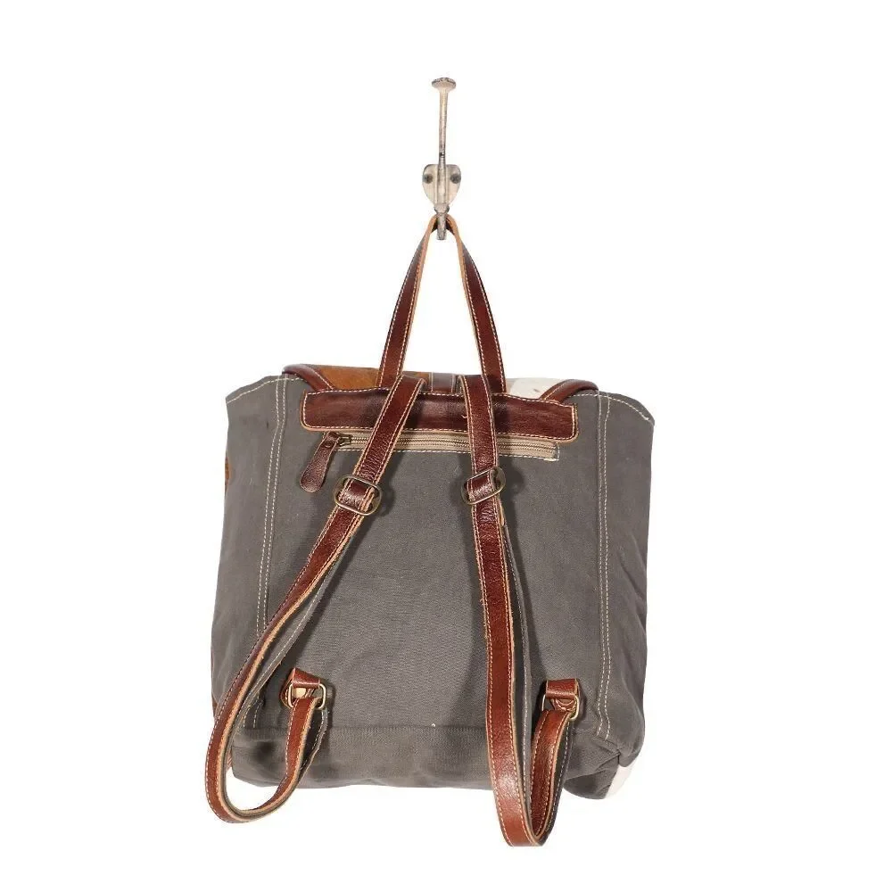 Myra Bag Handmade Cool Backpack Upcycled Canvas & Cowhide Leather